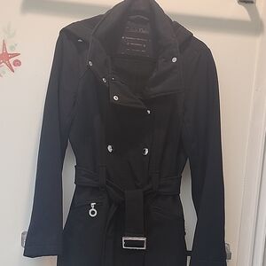 Calvin Klein Double-Breasted Black Trench Coat Rain Jacket